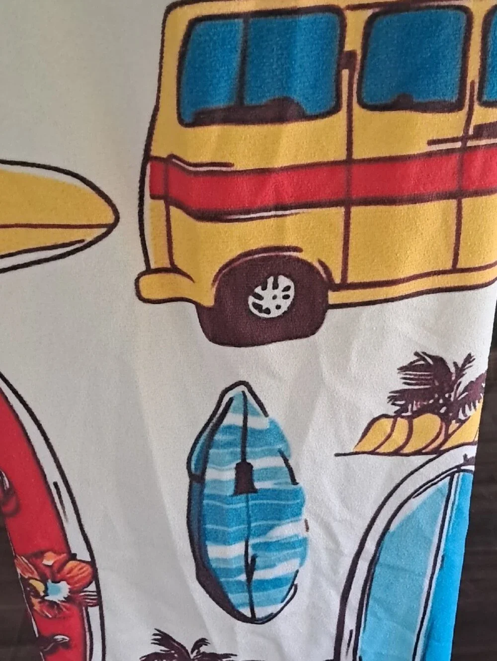 Tropical Surfboard & Van Beach Towel - White with Blue, Yellow, Red